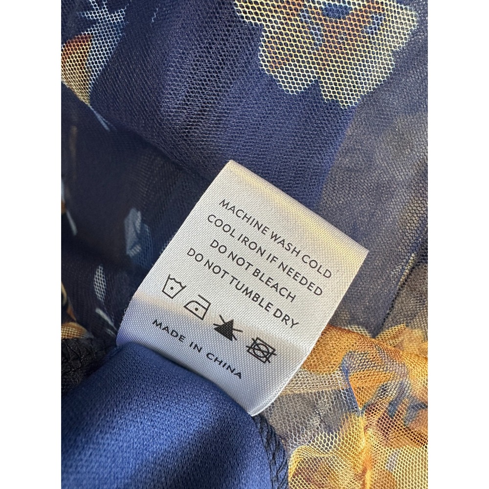 NEW Baltic Born Layla Tulle Maxi Dress Blue Golden Floral V-Neck Smocked Large - Picture 14 of 16